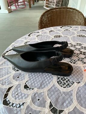 Anine Bing Tara Black Pointed Slingback Loafers with Elastic Back